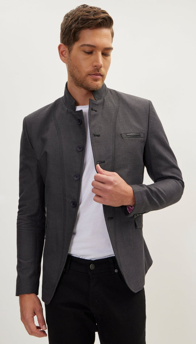 Symmetric Button Closure Jacket - Anthracite - Ron Tomson