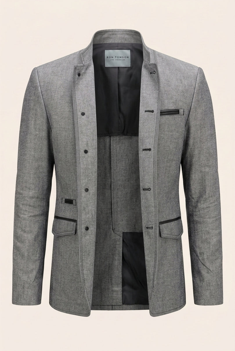 Symmetric Button Closure Jacket - Grey - Front (Alt)