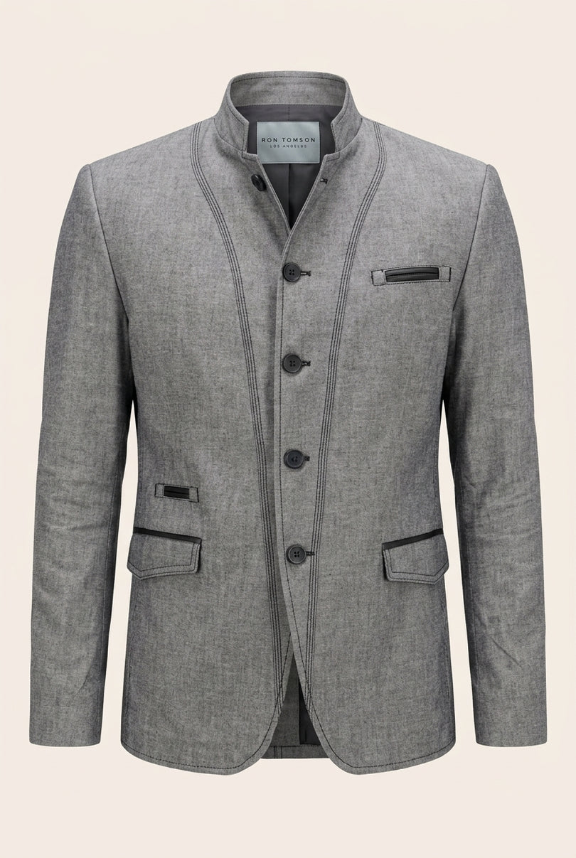 Symmetric Button Closure Jacket - Grey - Front
