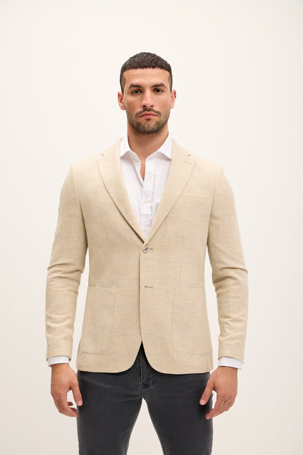 Tailored Fit Patch Pocket Jacket - Beige - Ron Tomson