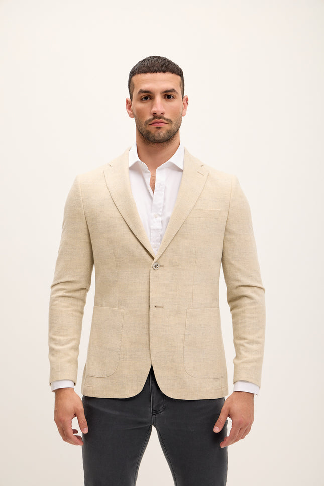 Tailored Fit Patch Pocket Jacket - Beige - Ron Tomson