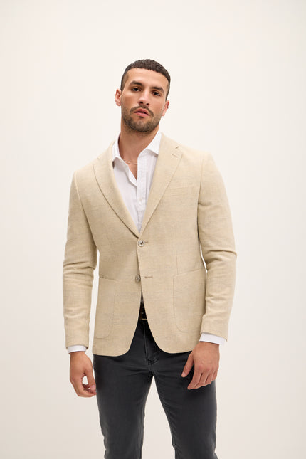 Tailored Fit Patch Pocket Jacket - Beige - Ron Tomson