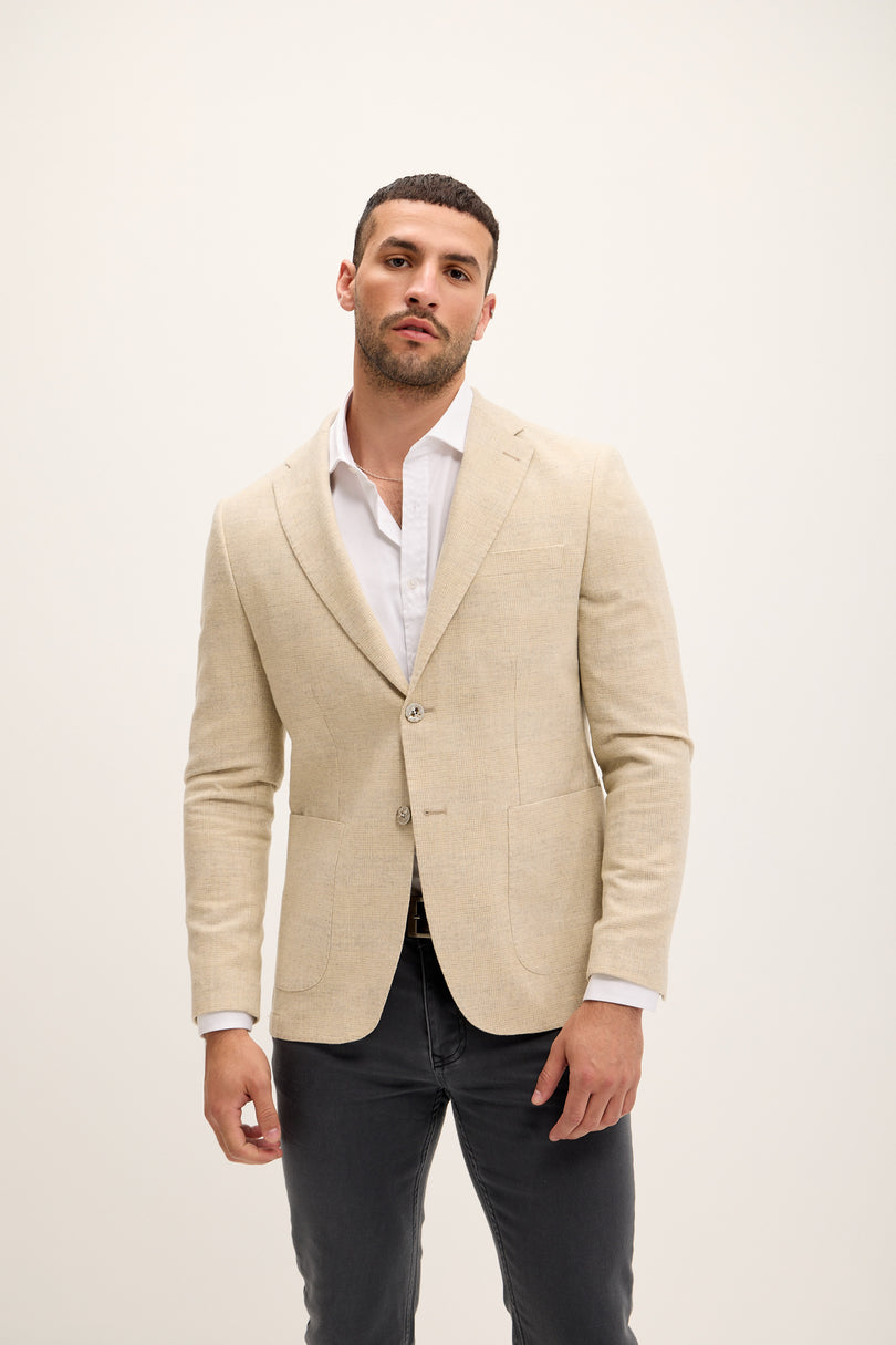 Tailored Fit Patch Pocket Jacket - Beige - Ron Tomson