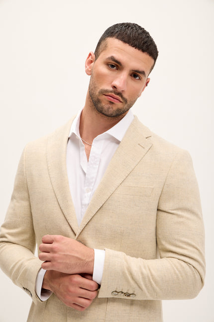 Tailored Fit Patch Pocket Jacket - Beige - Ron Tomson