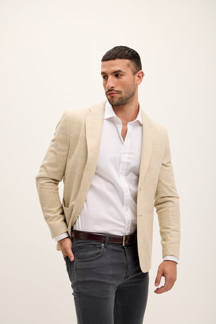Tailored Fit Patch Pocket Jacket - Beige - Ron Tomson
