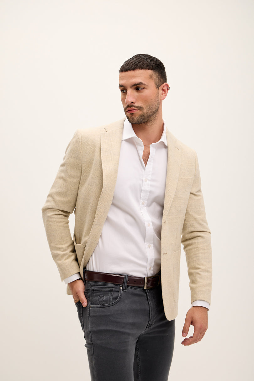 Tailored Fit Patch Pocket Jacket - Beige - Ron Tomson