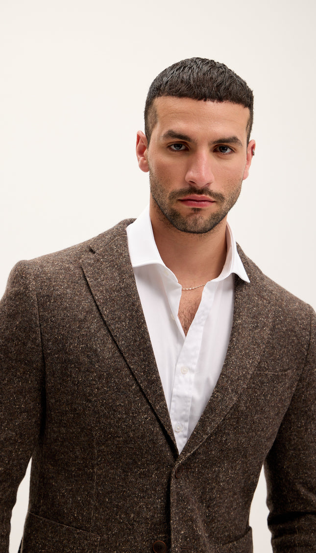 Tailored Fit Patch Pocket Jacket - Dark Brown - Ron Tomson