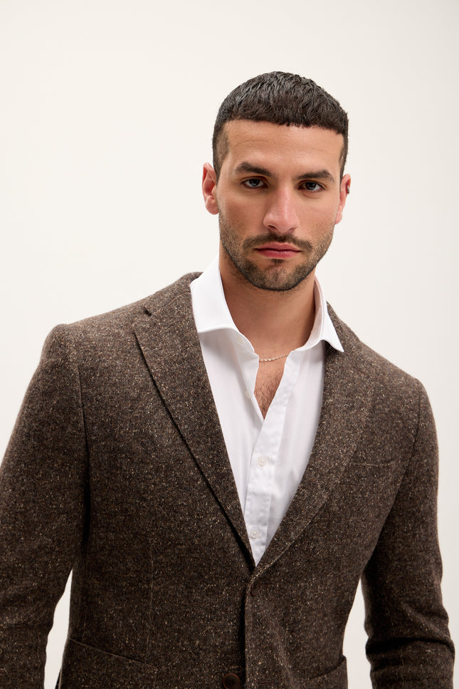 Tailored Fit Patch Pocket Jacket - Dark Brown - Ron Tomson