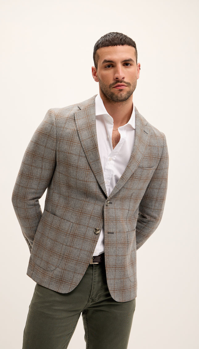 Tailored Fit Patch Pocket Jacket - Grey Brown - Ron Tomson