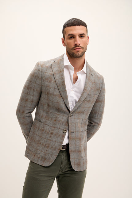 Tailored Fit Patch Pocket Jacket - Grey Brown - Ron Tomson