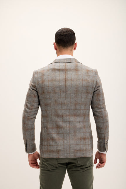 Tailored Fit Patch Pocket Jacket - Grey Brown - Ron Tomson