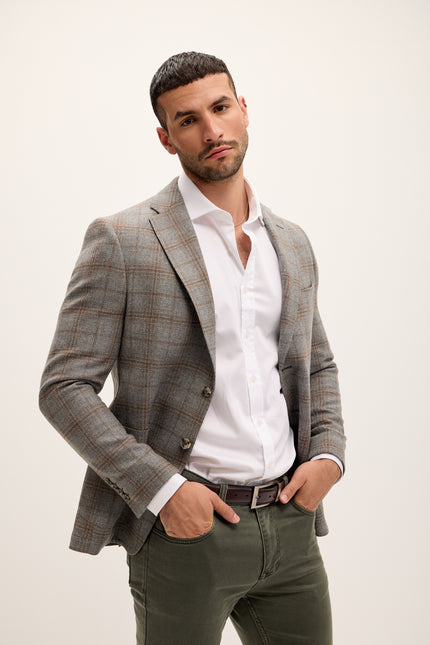 Tailored Fit Patch Pocket Jacket - Grey Brown - Ron Tomson