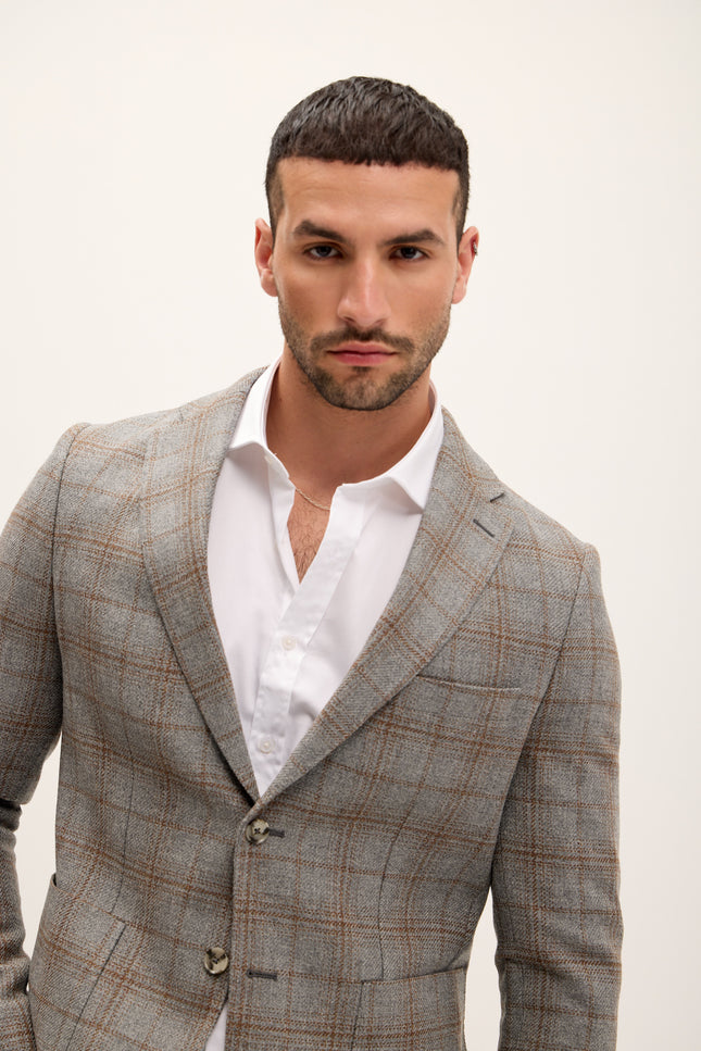 Tailored Fit Patch Pocket Jacket - Grey Brown - Ron Tomson