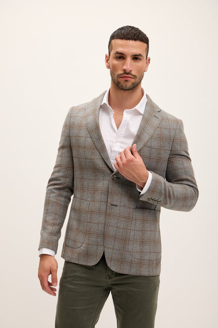 Tailored Fit Patch Pocket Jacket - Grey Brown - Ron Tomson