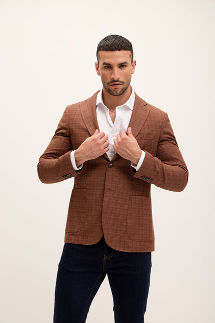 Tailored Fit Patch Pocket Jacket in Cotton Blend - Chestnut - Ron Tomson