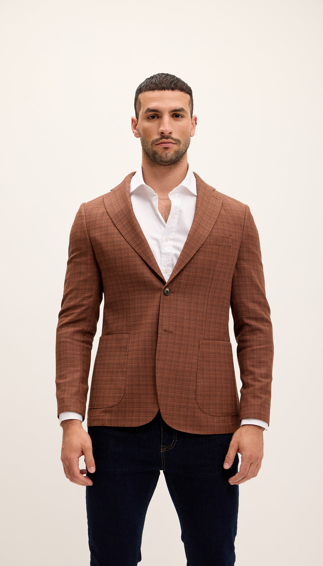 Tailored Fit Patch Pocket Jacket in Cotton Blend - Chestnut - Ron Tomson