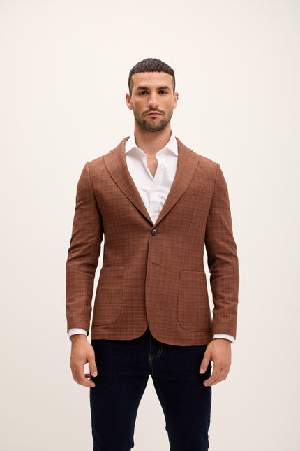 Tailored Fit Patch Pocket Jacket in Cotton Blend - Chestnut - Ron Tomson