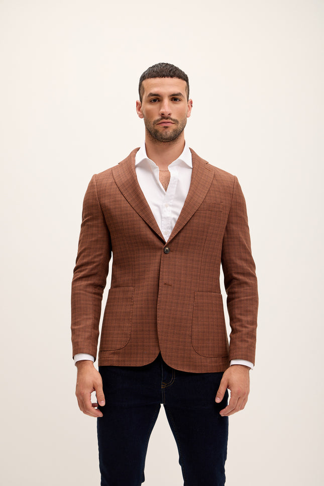 Tailored Fit Patch Pocket Jacket in Cotton Blend - Chestnut - Ron Tomson