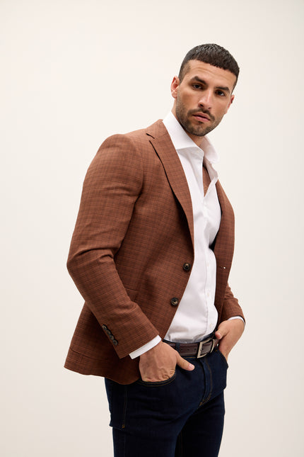 Tailored Fit Patch Pocket Jacket in Cotton Blend - Chestnut - Ron Tomson