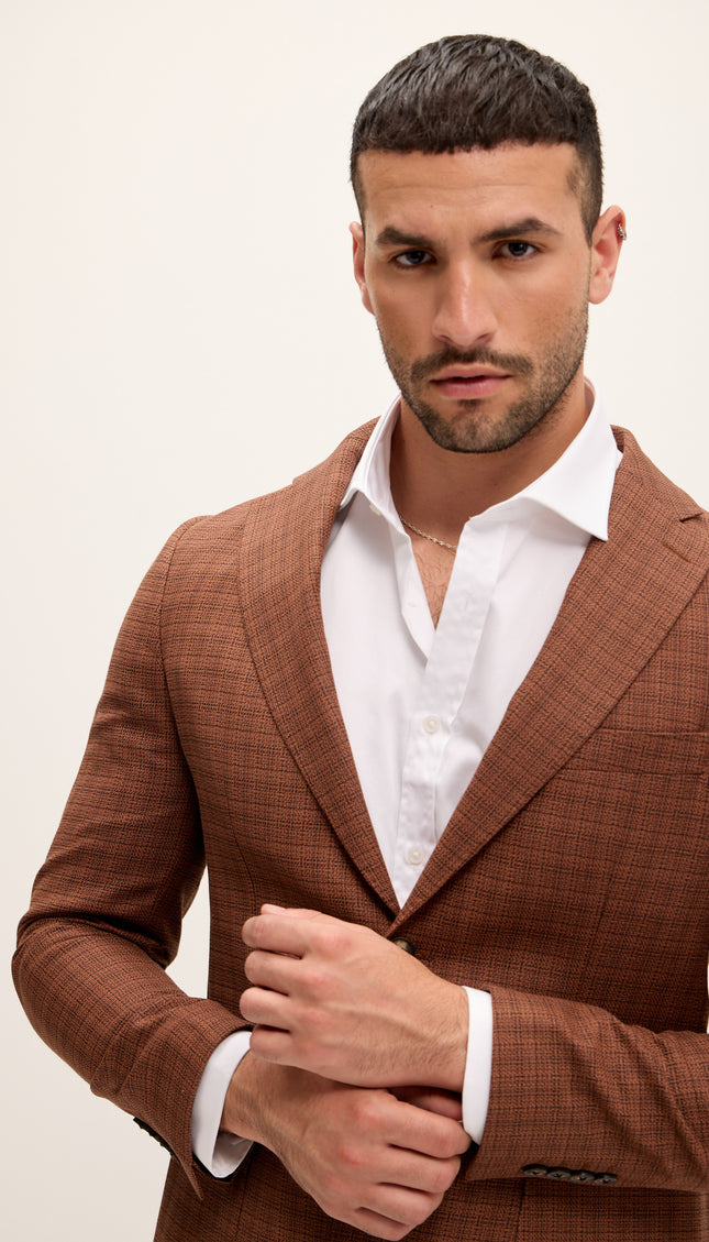 Tailored Fit Patch Pocket Jacket in Cotton Blend - Chestnut - Ron Tomson