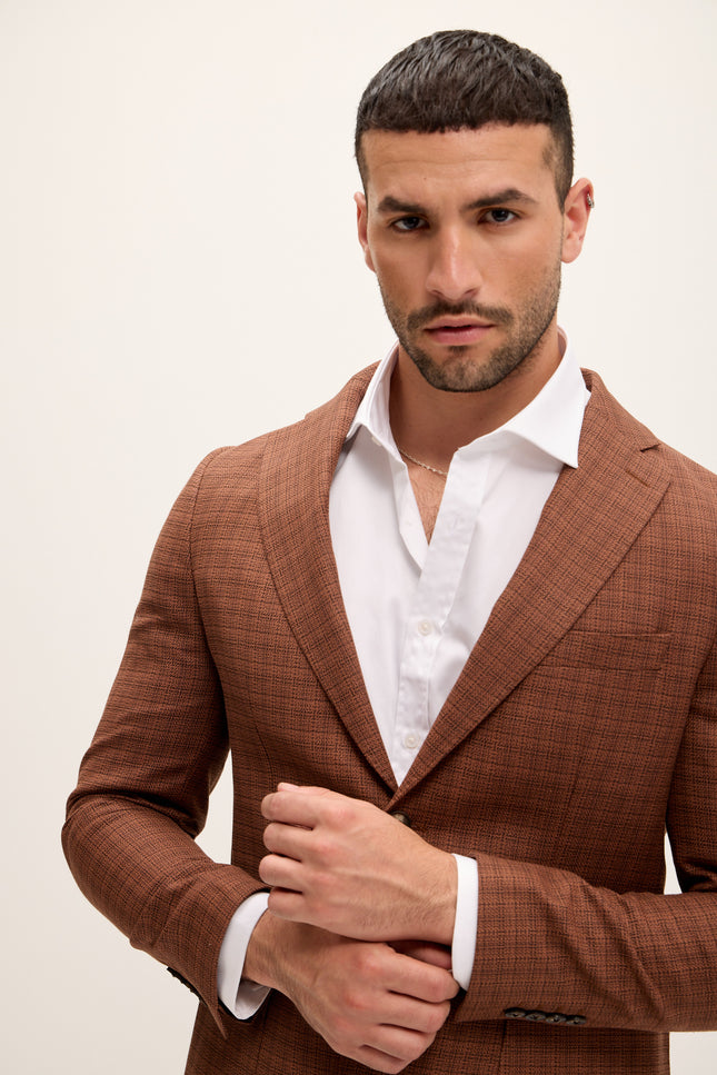 Tailored Fit Patch Pocket Jacket in Cotton Blend - Chestnut - Ron Tomson