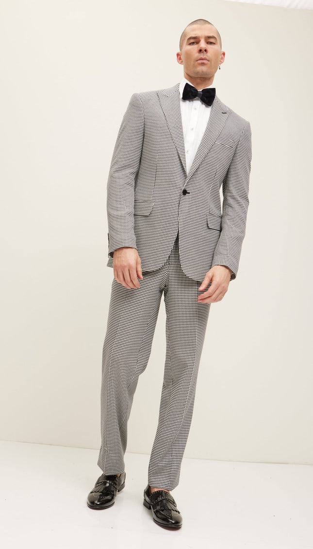 Tailored Fit Peak Lapel Petite Houndstooth Suit With Matching Pants - Ron Tomson