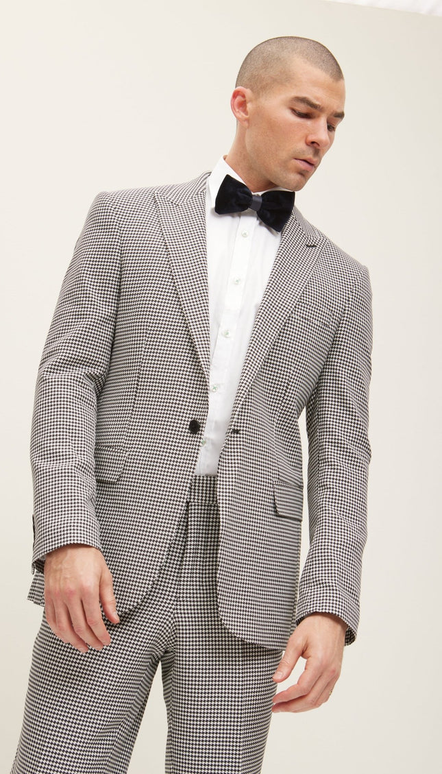 Tailored Fit Peak Lapel Petite Houndstooth Suit With Matching Pants - Ron Tomson