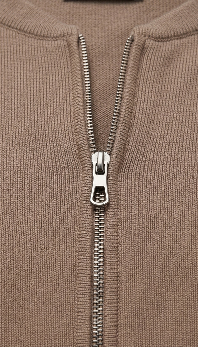 Tailored Full-Zip Cardigan - Taupe - Detail