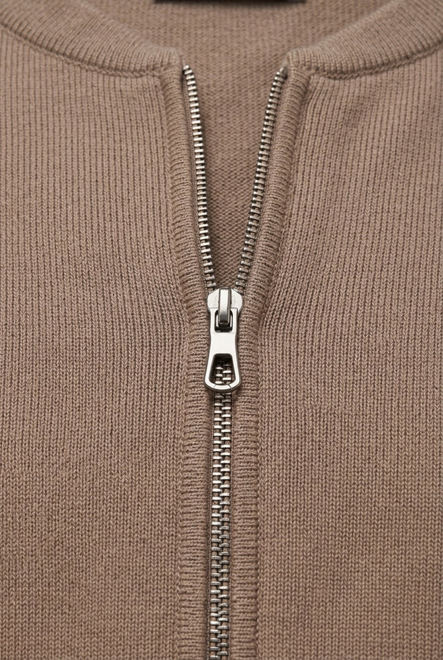 Tailored Full-Zip Cardigan - Taupe - Detail
