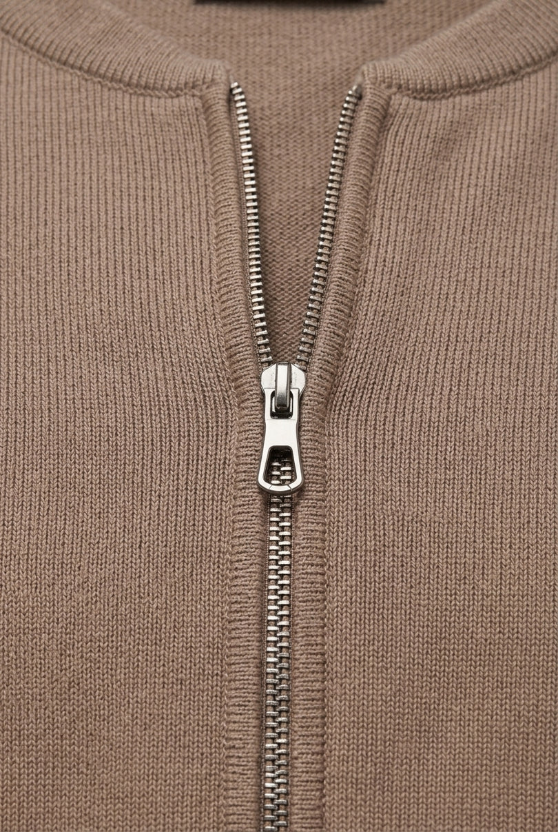 Tailored Full-Zip Cardigan - Taupe - Detail