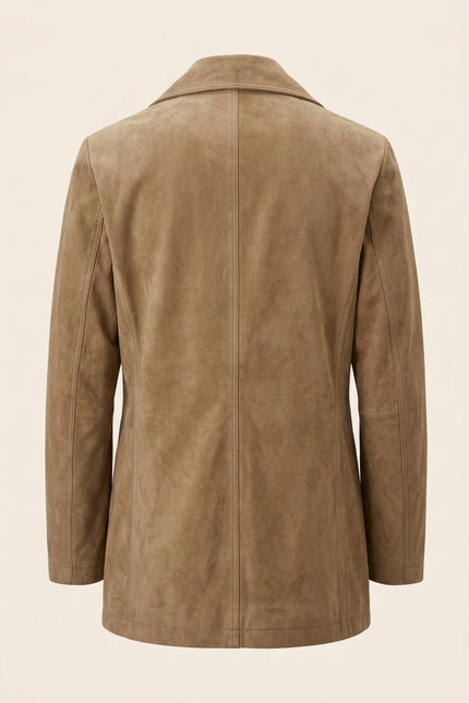 Genuine Suede Leather Bond Coat - Tan - Back