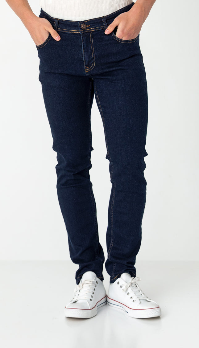 Tapered Fit Stretchy Sleek Jeans - Navy - Ron Tomson