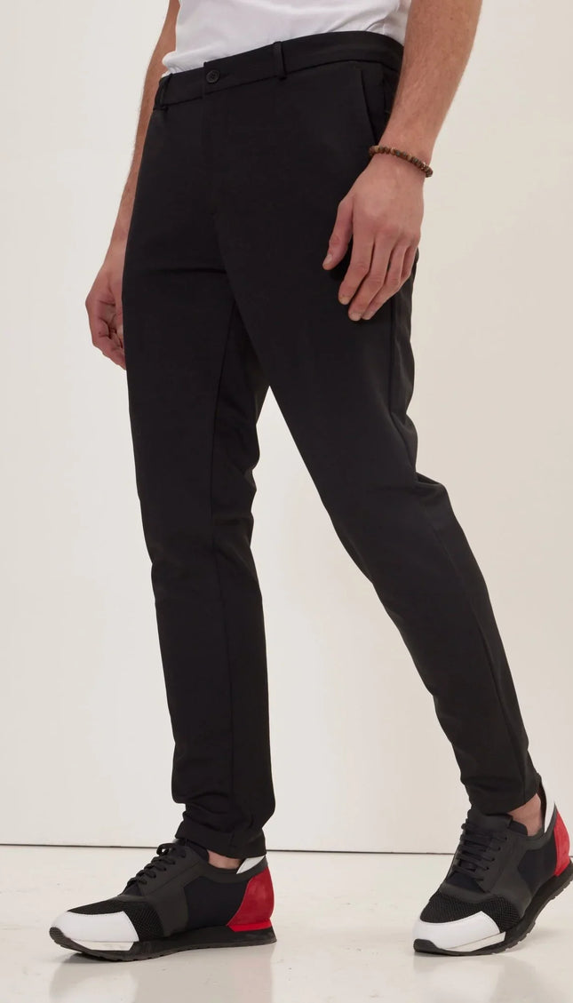 Tapered No-Wrinkle Tech Pants - Black - Ron Tomson
