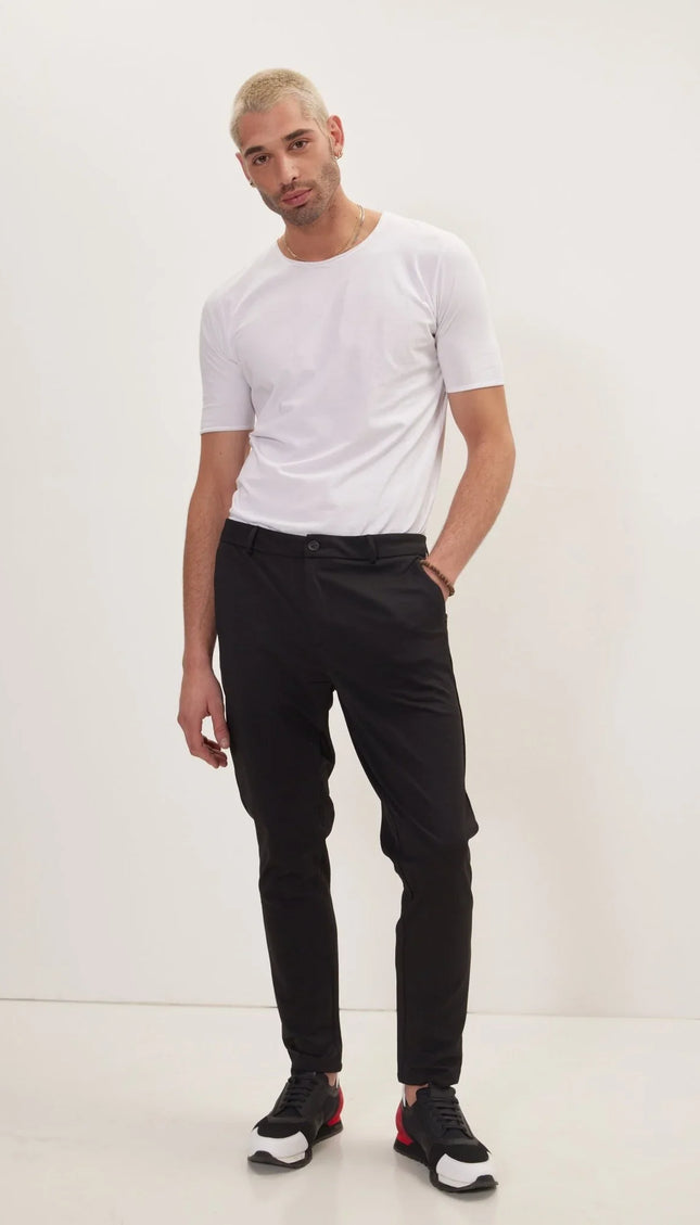 Tapered No-Wrinkle Tech Pants - Black - Ron Tomson