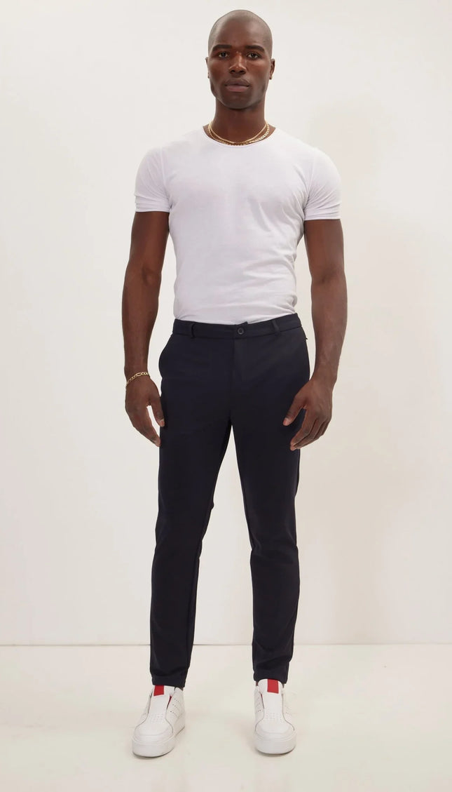 Tapered No-Wrinkle Tech Pants - Navy - Ron Tomson