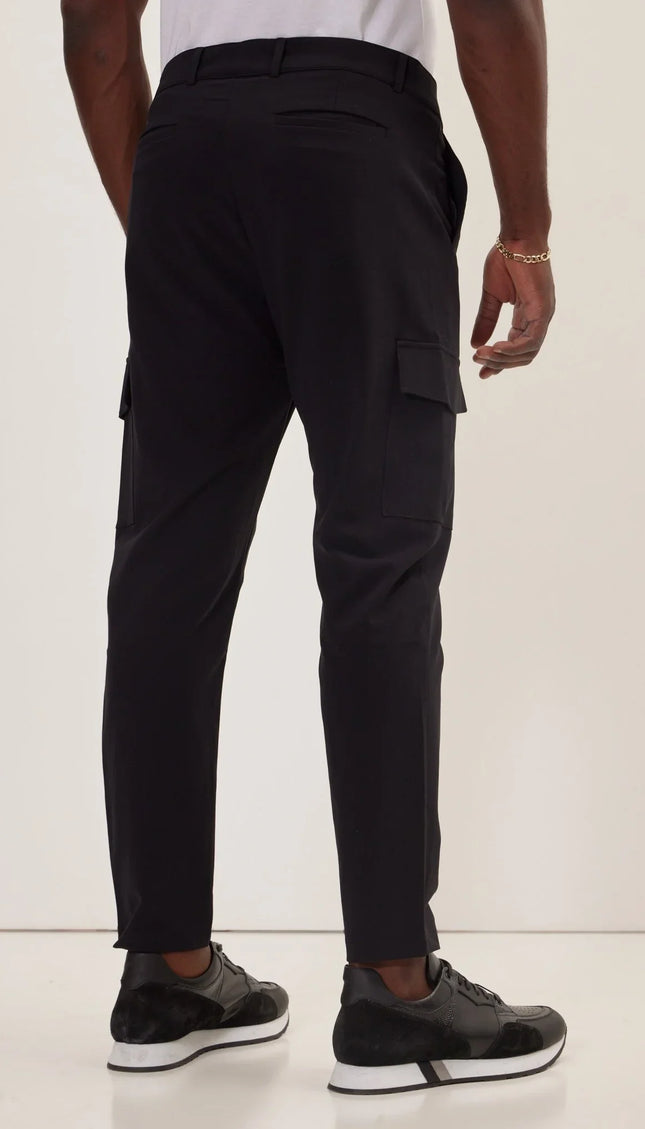 Tapered No-Wrinkle Utility Pants - Black - Ron Tomson