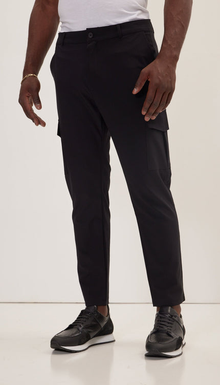 Tapered No-Wrinkle Utility Pants - Black - Ron Tomson