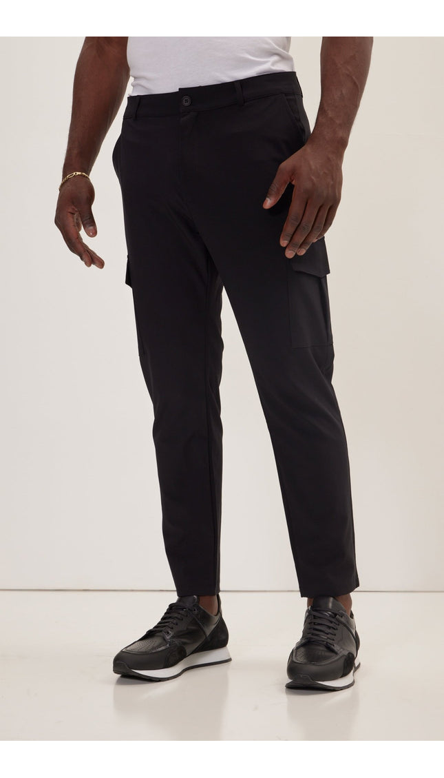 Tapered No-Wrinkle Utility Pants - Black - Ron Tomson