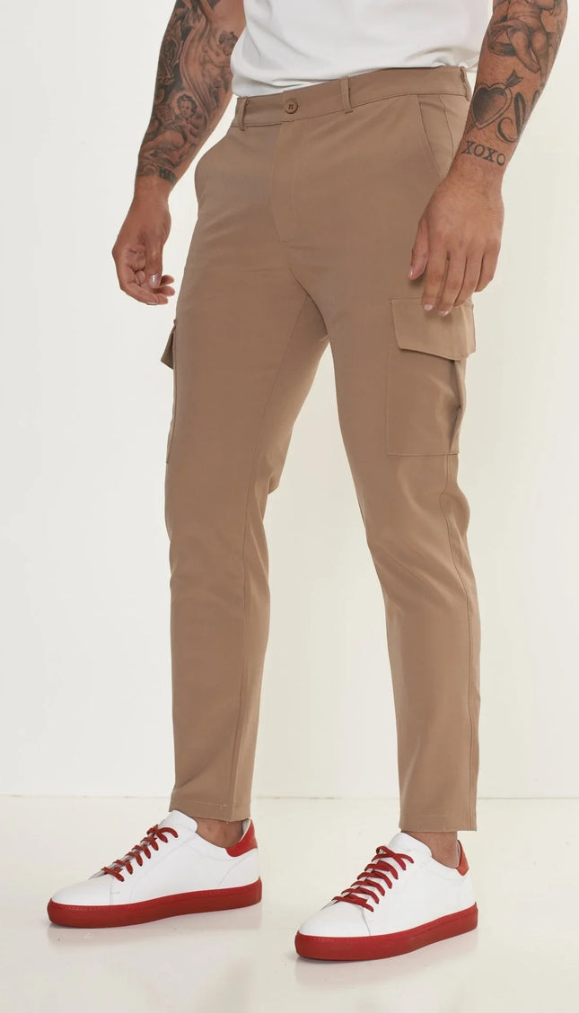 Tapered No-Wrinkle Utility Pants - Camel - Ron Tomson