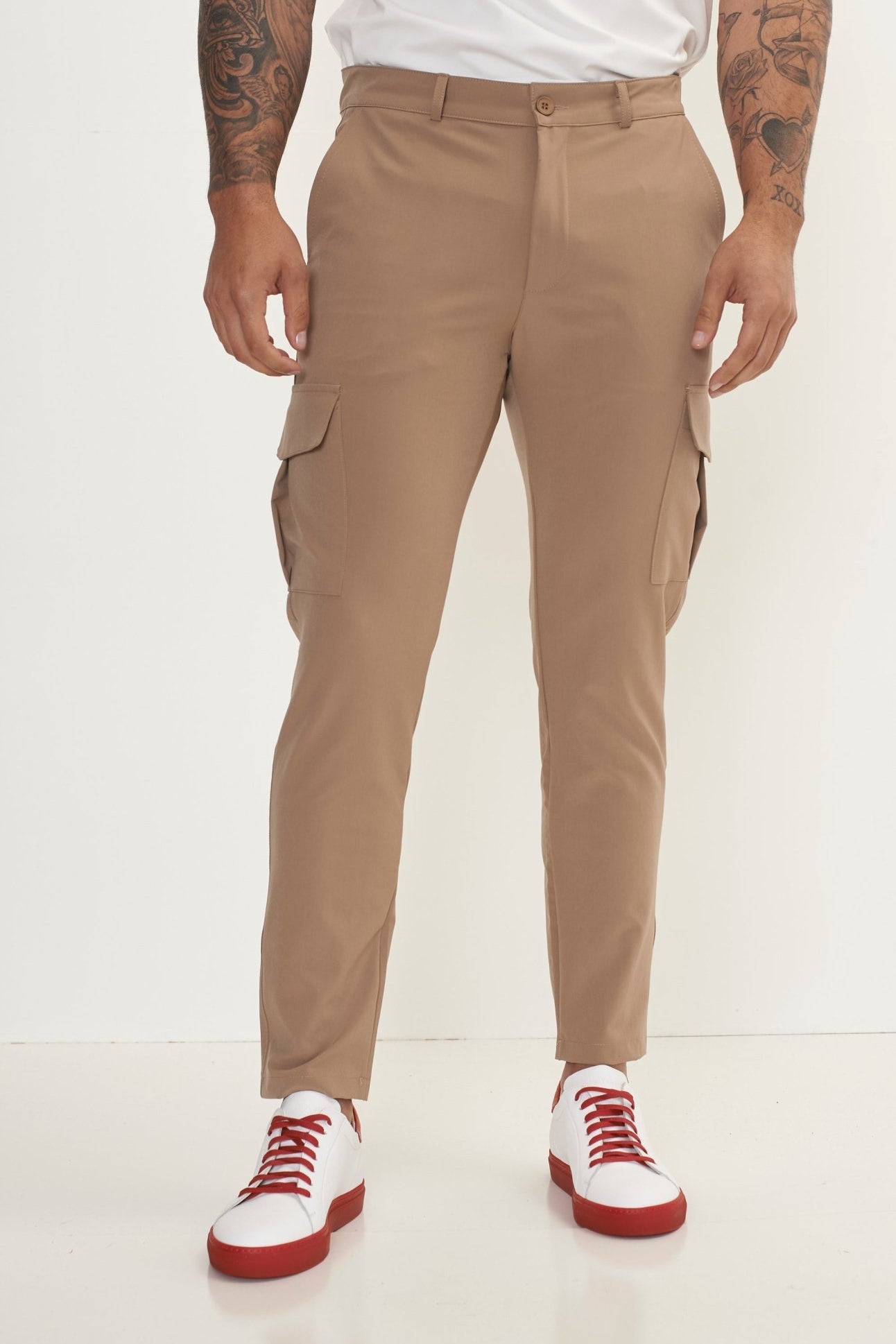 Tapered No-Wrinkle Utility Pants - Camel - Ron Tomson