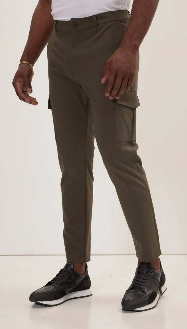 Tapered No-Wrinkle Utility Pants - Khaki - Ron Tomson