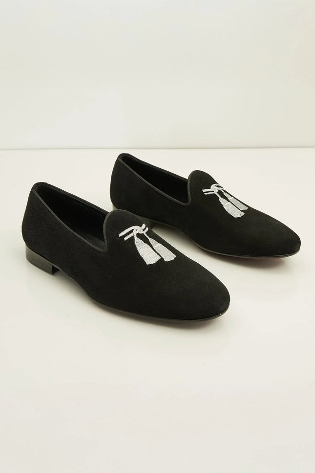 Tassels Formal Leather Loafer - Black Suede - Ron Tomson