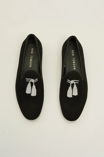 Tassels Formal Leather Loafer - Black Suede - Ron Tomson