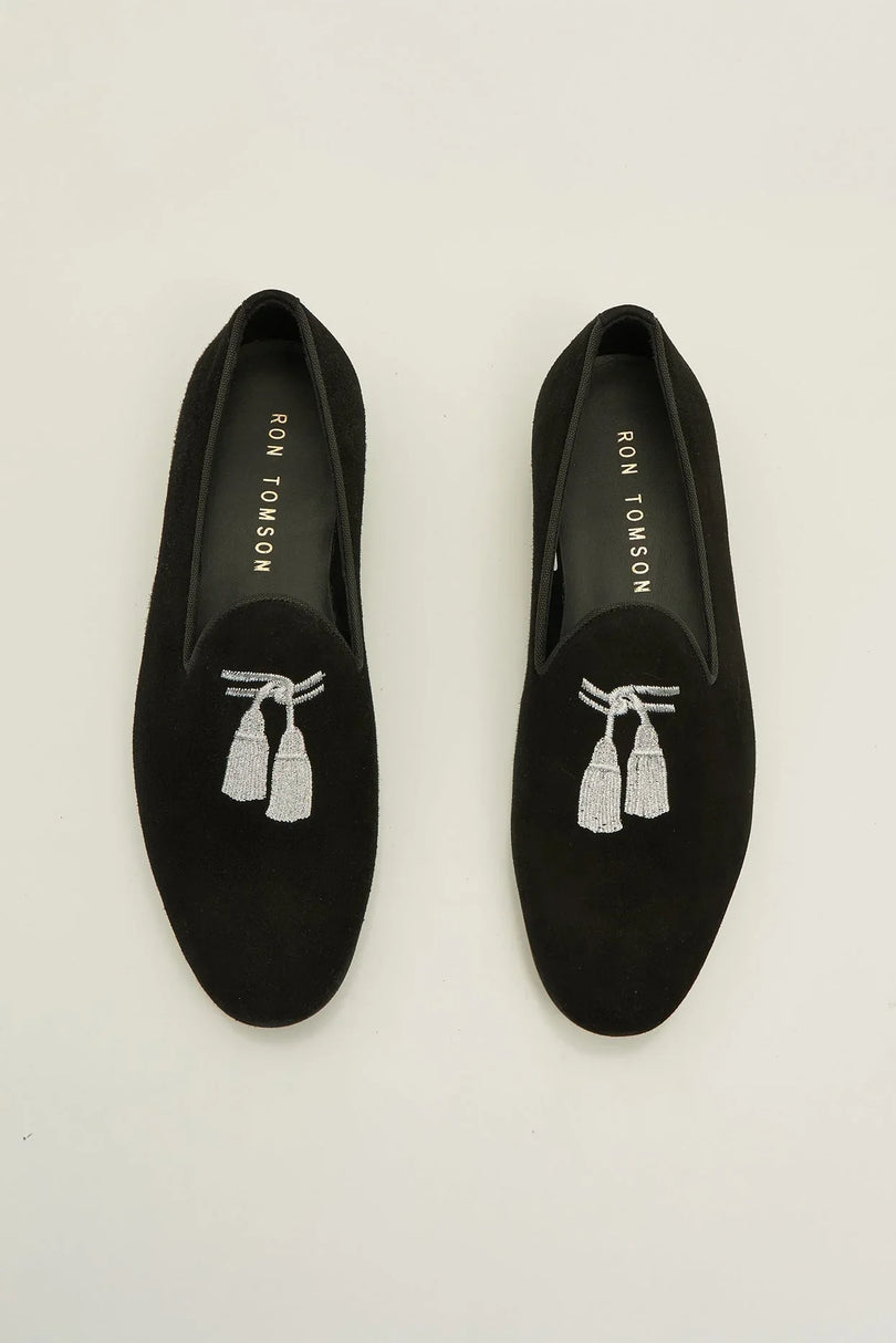 Tassels Formal Leather Loafer - Black Suede - Ron Tomson