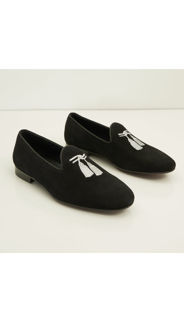 Tassels Formal Leather Loafer -Black Suede - Ron Tomson