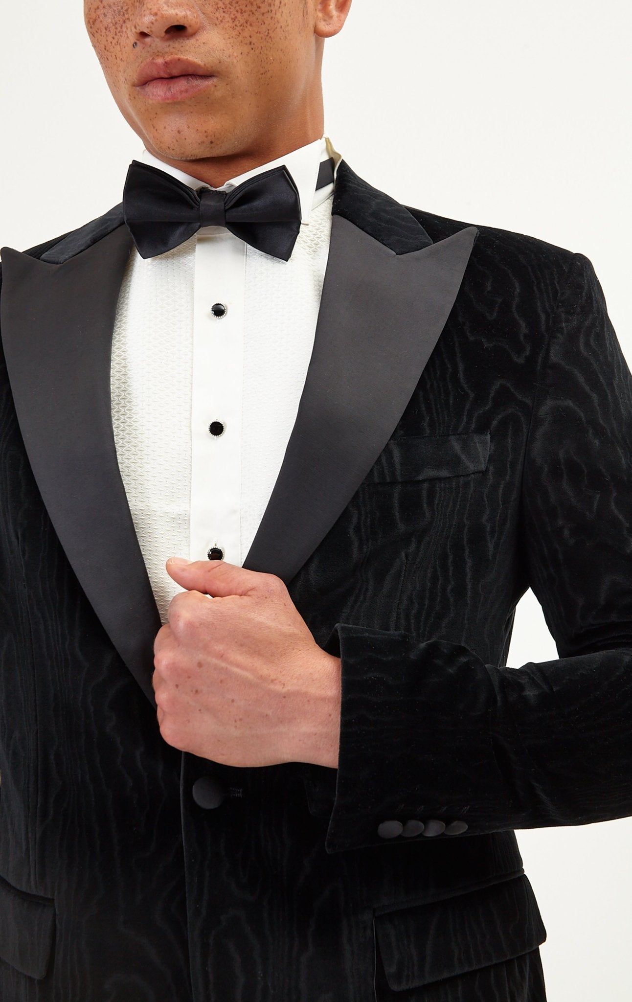 Textured Italian Velvet Textured Tuxedo Jacket- Jet Black