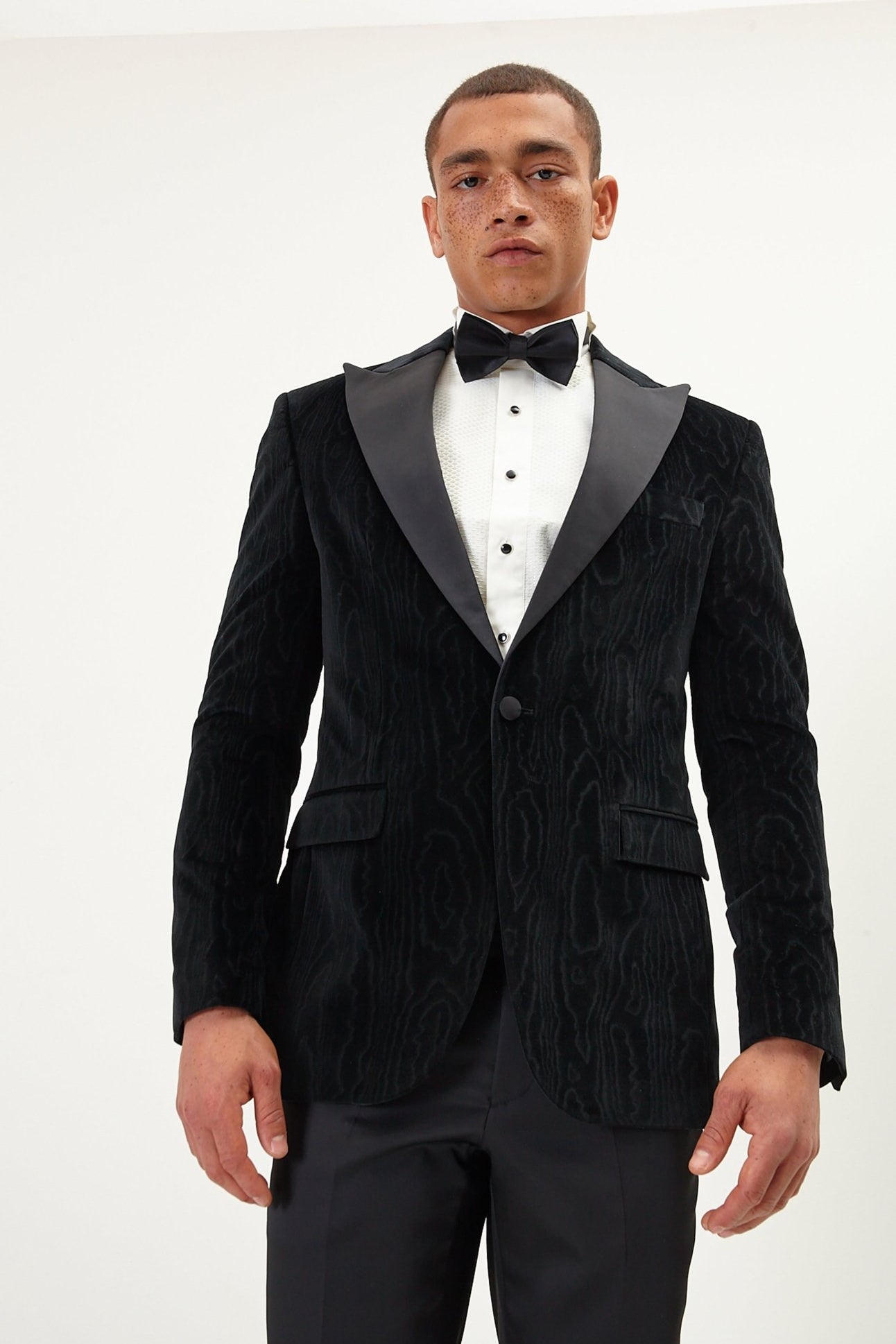 Textured Italian Velvet Textured Tuxedo Jacket- Jet Black - Ron Tomson