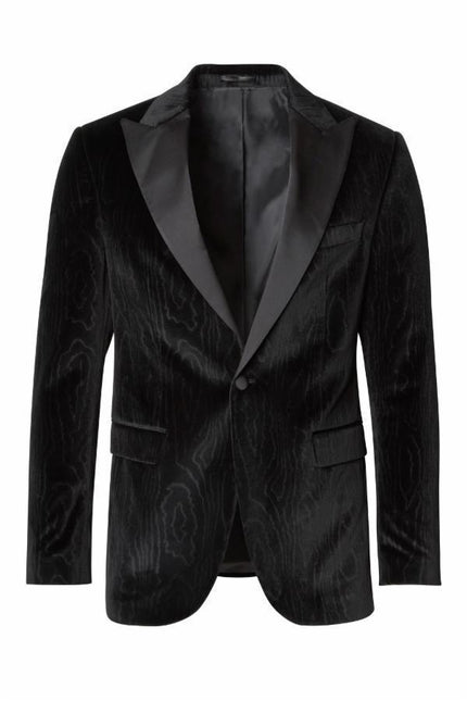 Textured Italian Velvet Textured Tuxedo Jacket- Jet Black - Ron Tomson