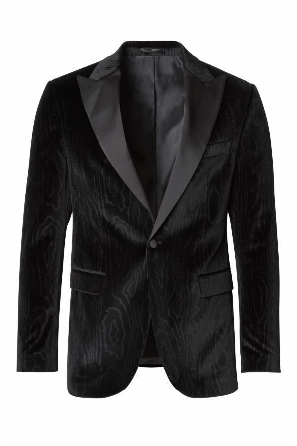 Textured Italian Velvet Textured Tuxedo Jacket- Jet Black - Ron Tomson