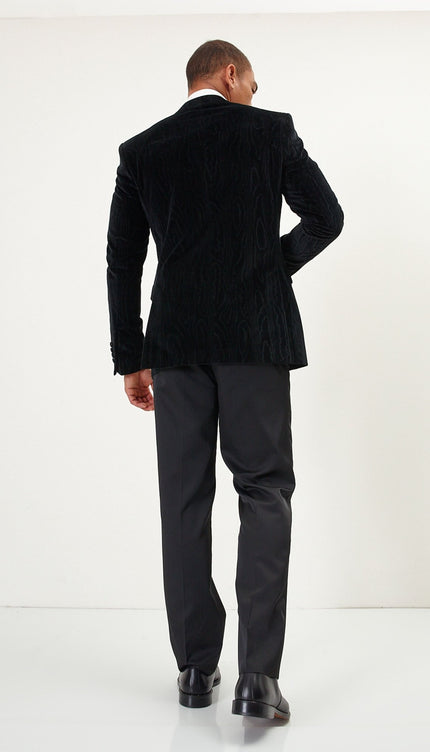 Textured Italian Velvet Textured Tuxedo Jacket- Jet Black - Ron Tomson